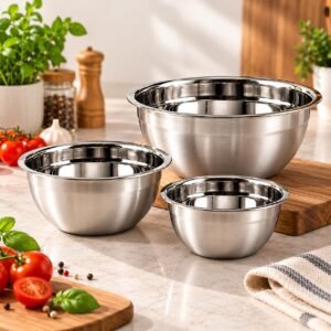 Kit de Tigelas Bowl em Aço Inox Premium – 3 Peças